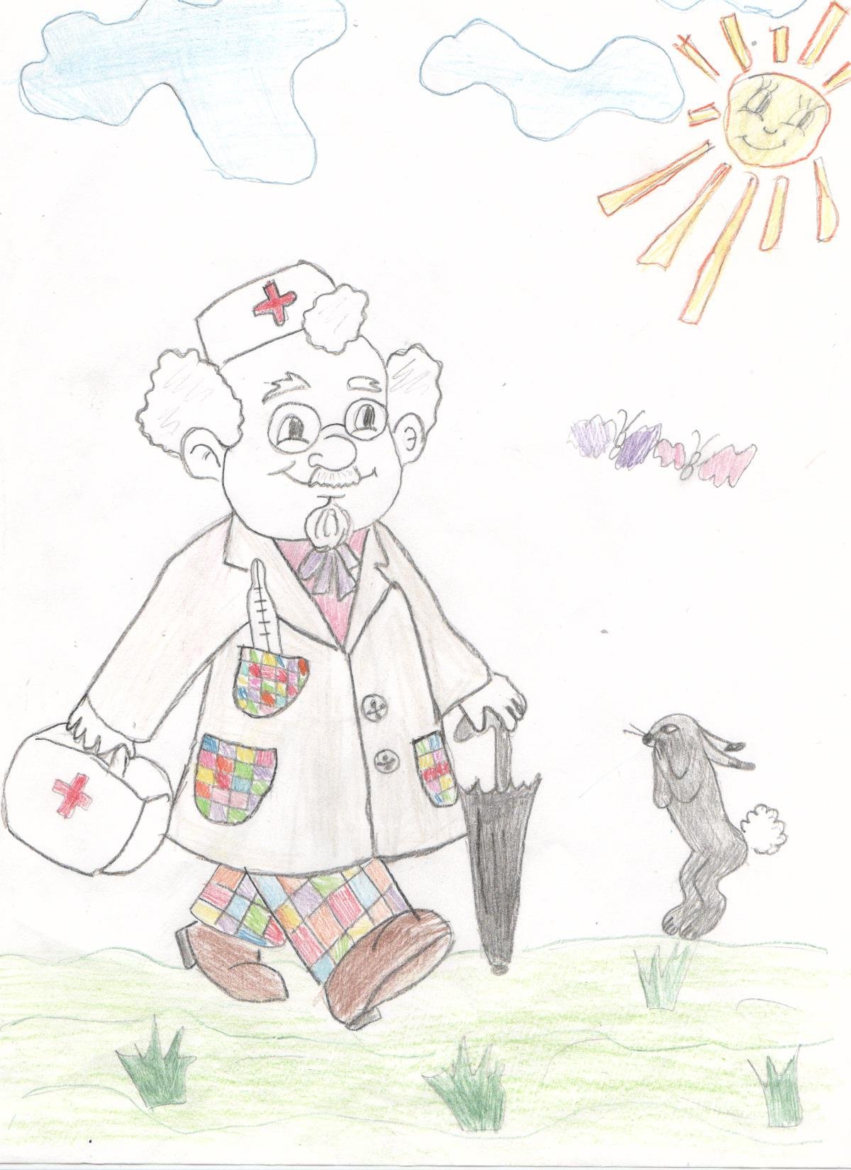 Рисунок к произведению Чуковского доктор Айболит для детей