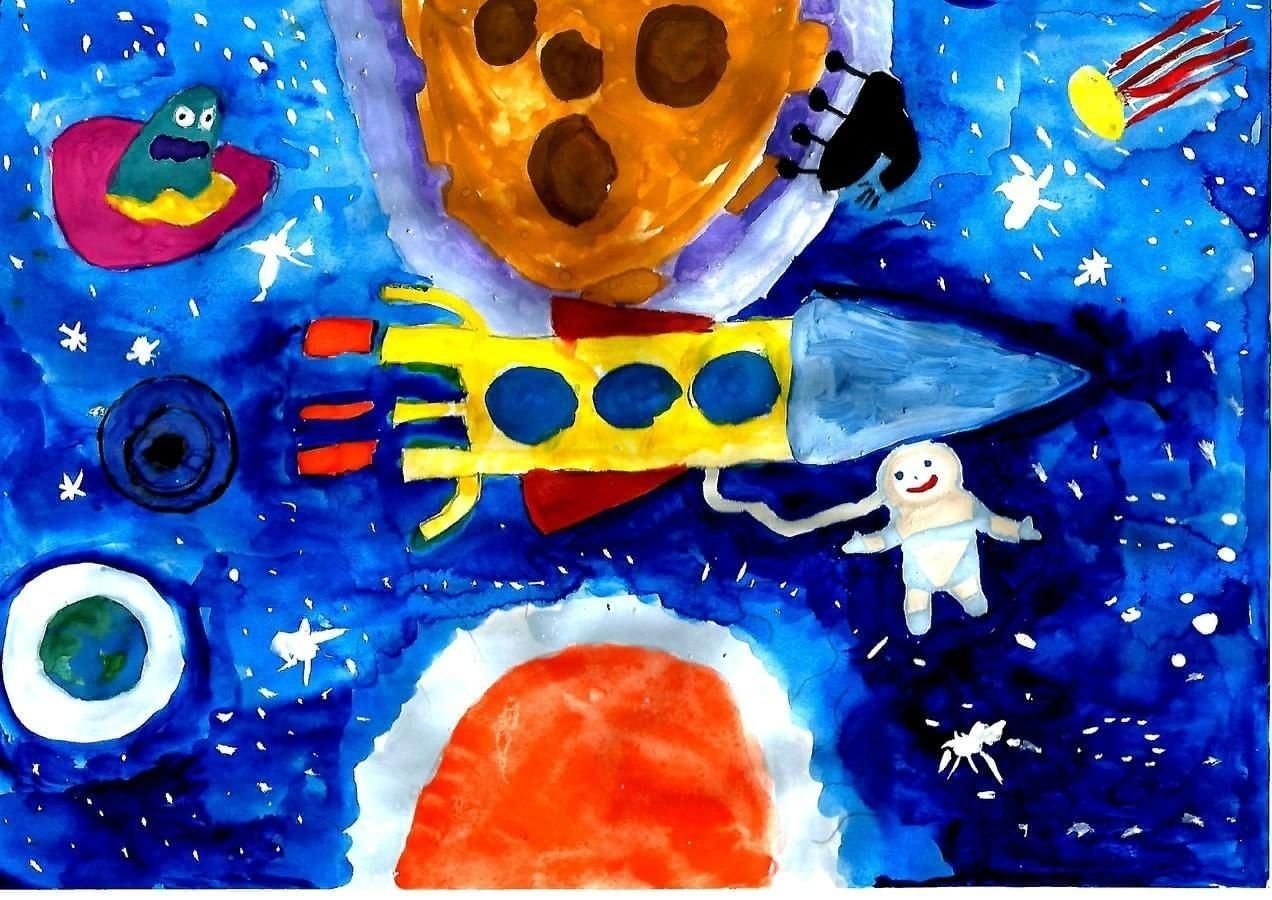 Конкурс рисунков к 12 апреля. Космос рисунок для детей. Рисование для детей космос. Детские рисунки на тему космос. Рисование в детском саду путешествие в космос.