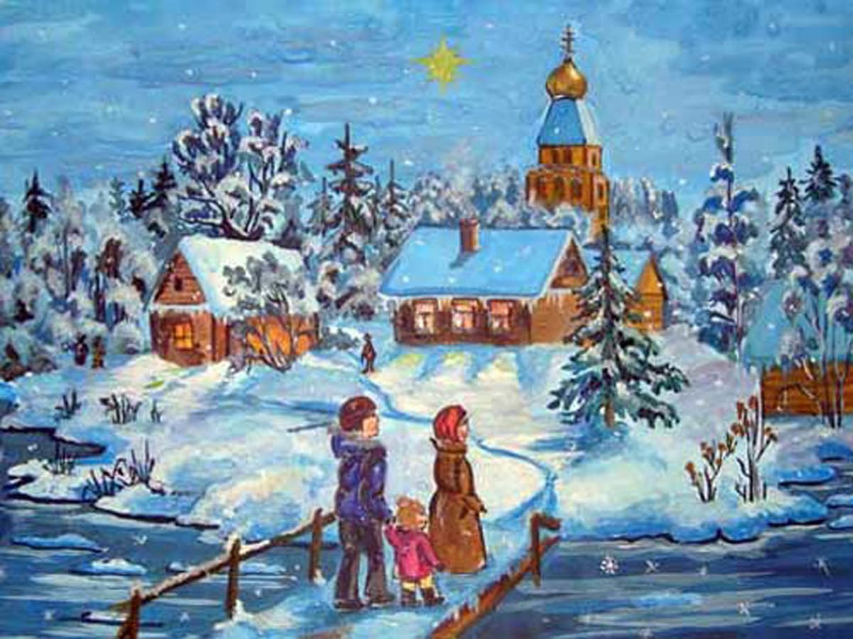Деревенская Церковь Рождество иллюстрация
