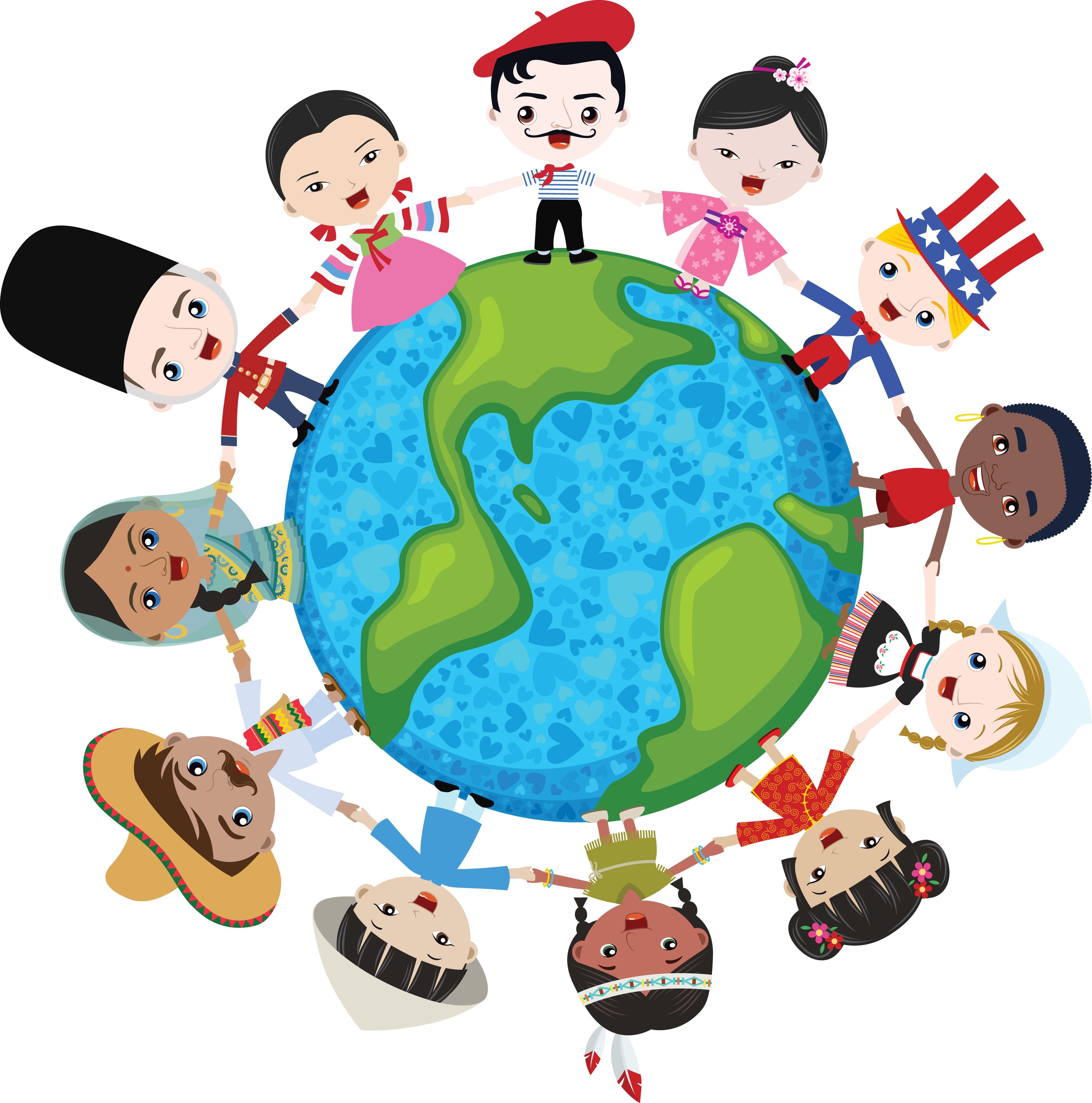 Люди разных национальностей на планете земля