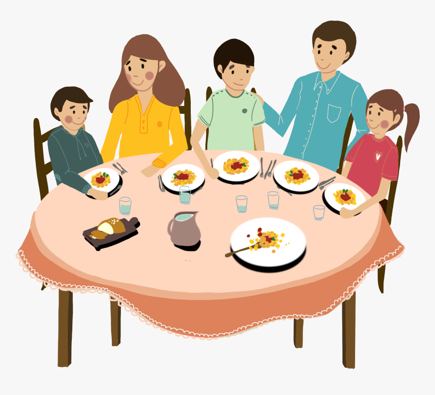 Семья за столом. Семейный завтрак. Семейный ужин. Семья обедает за столом. Рисунок ужин