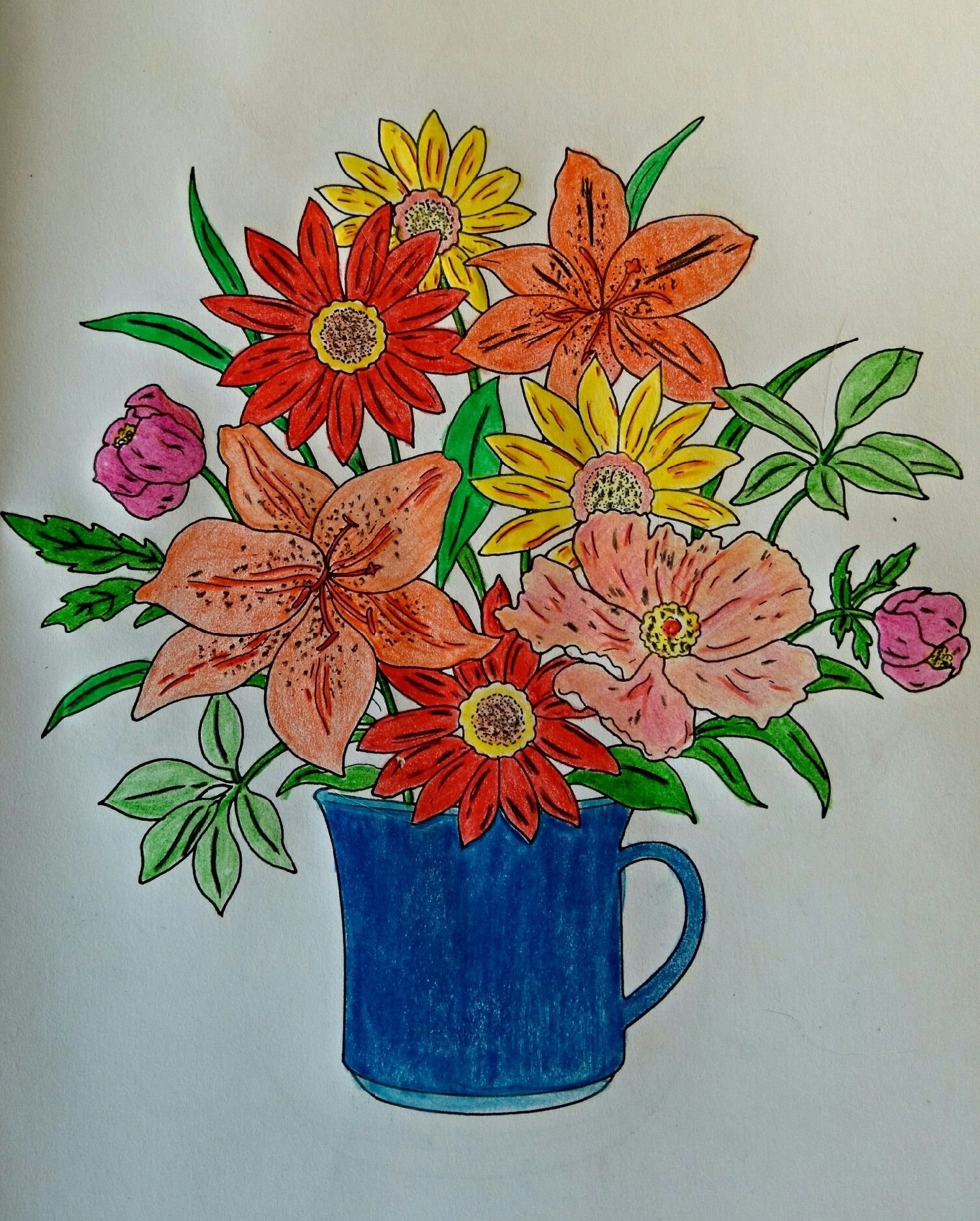 Букет рисунок карандашом цветные