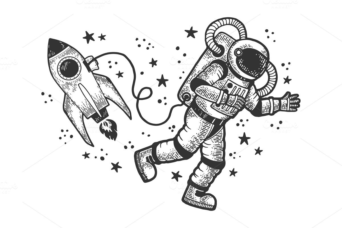 Космонавт в космосе эскиз