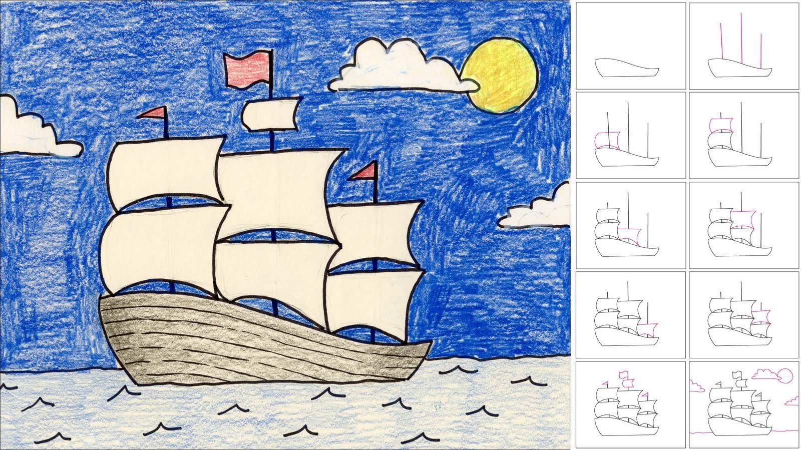 Рисунок корабля легкий для детей