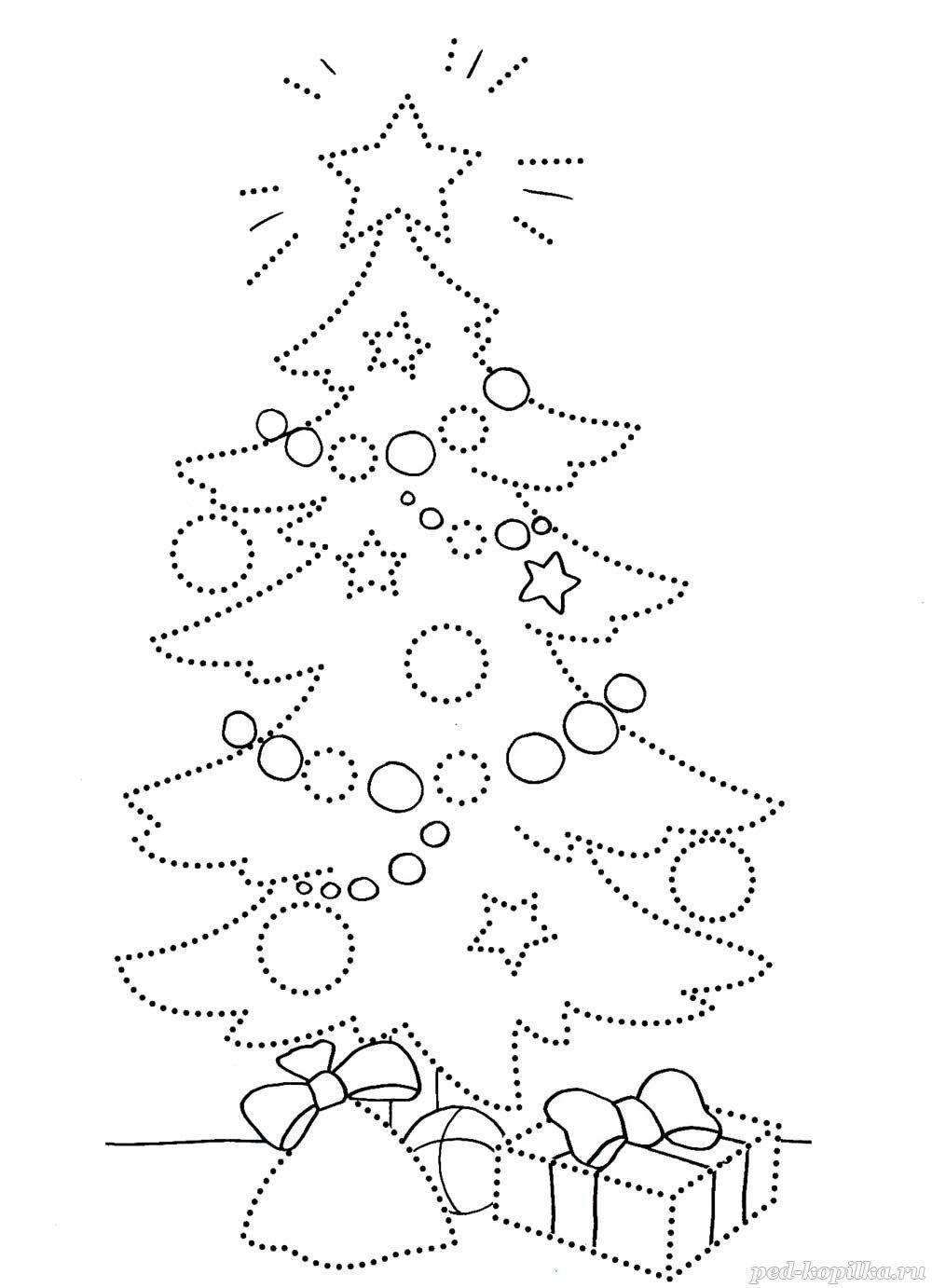 Раскраска Новогодняя елка для детей 6-7 лет