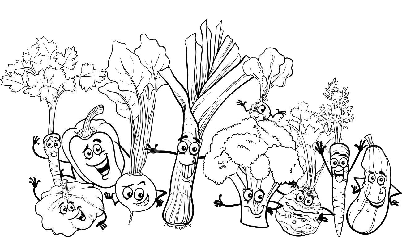 Раскраска огород с овощами для детей
