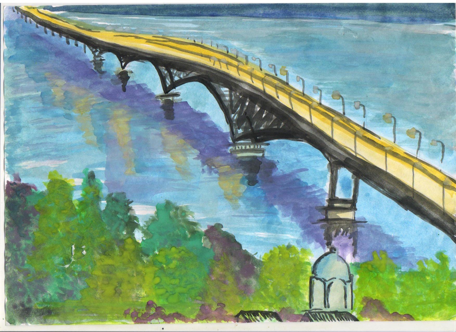 Мост через Волгу Ульяновск рисунок