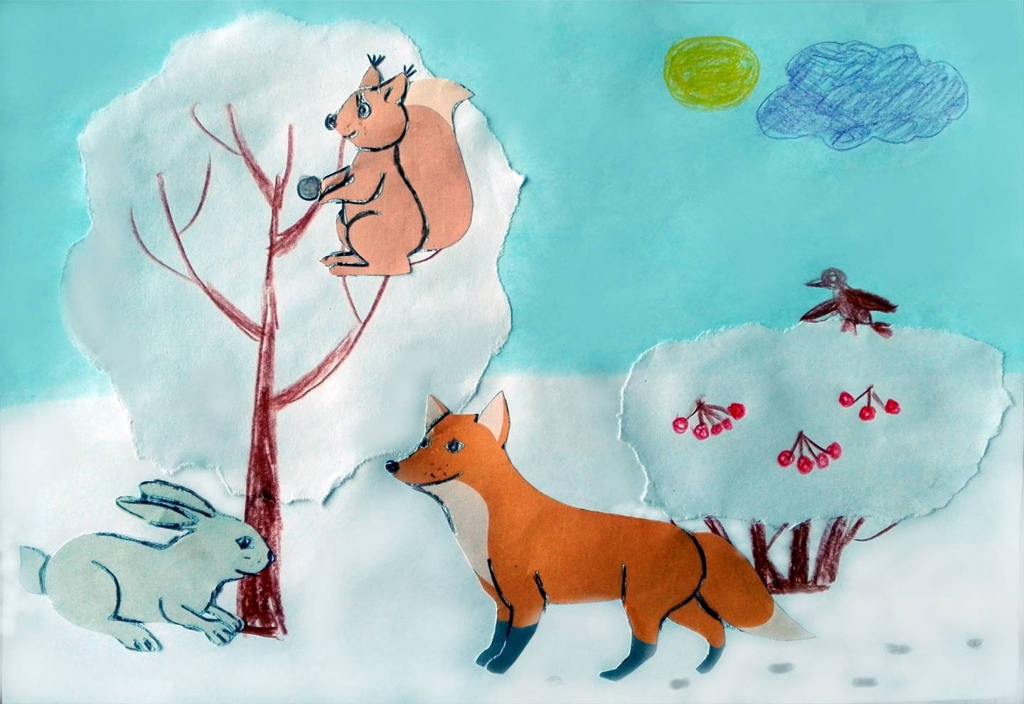 Рисование Дикие животные в лесу зимой