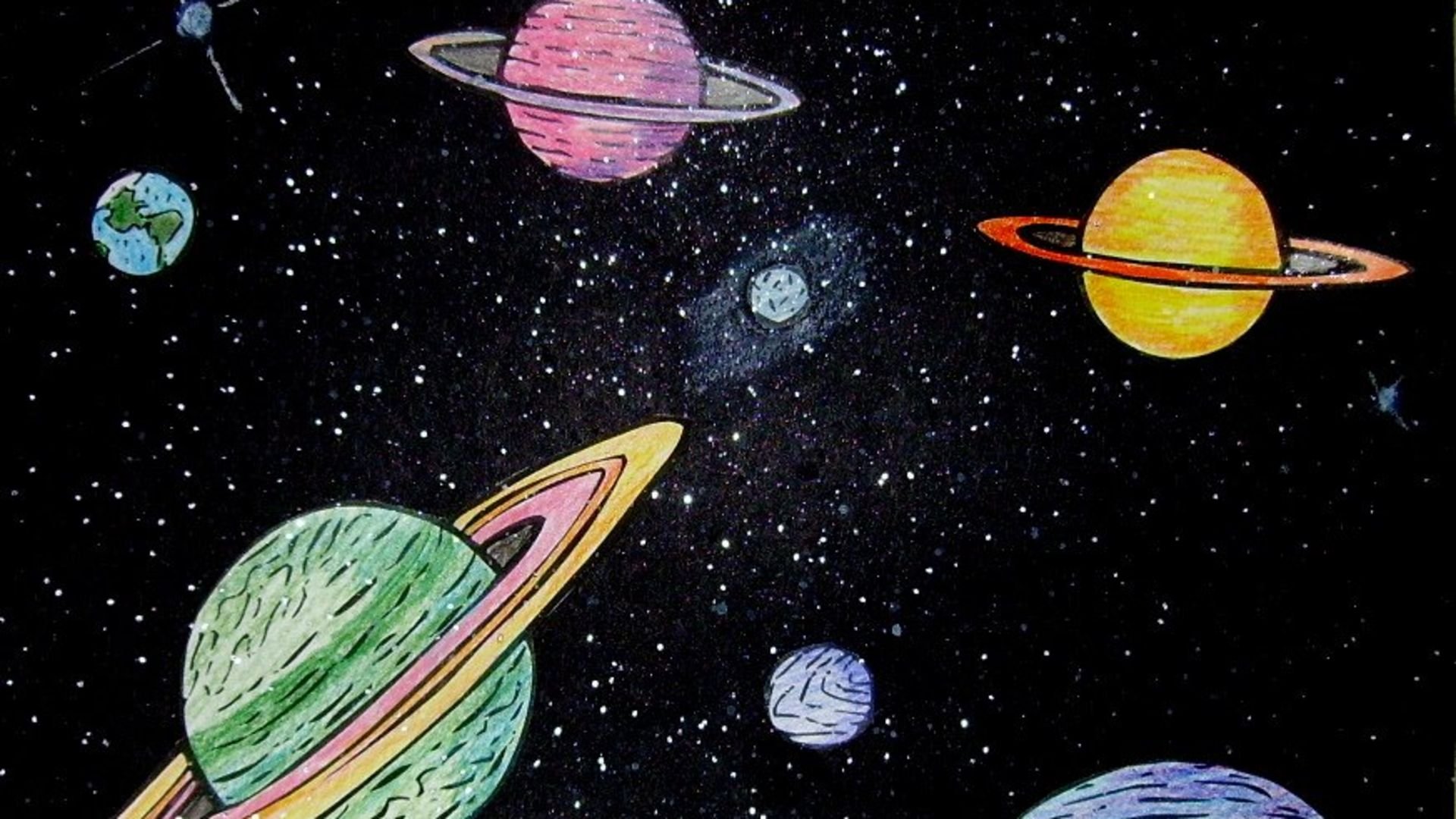 Космос и планеты рисунки цветными карандашами