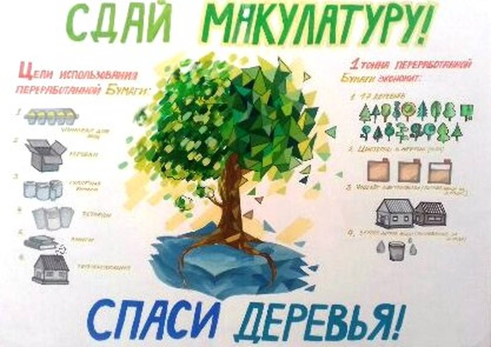 Плакат соберем макулатуру спасем дерево