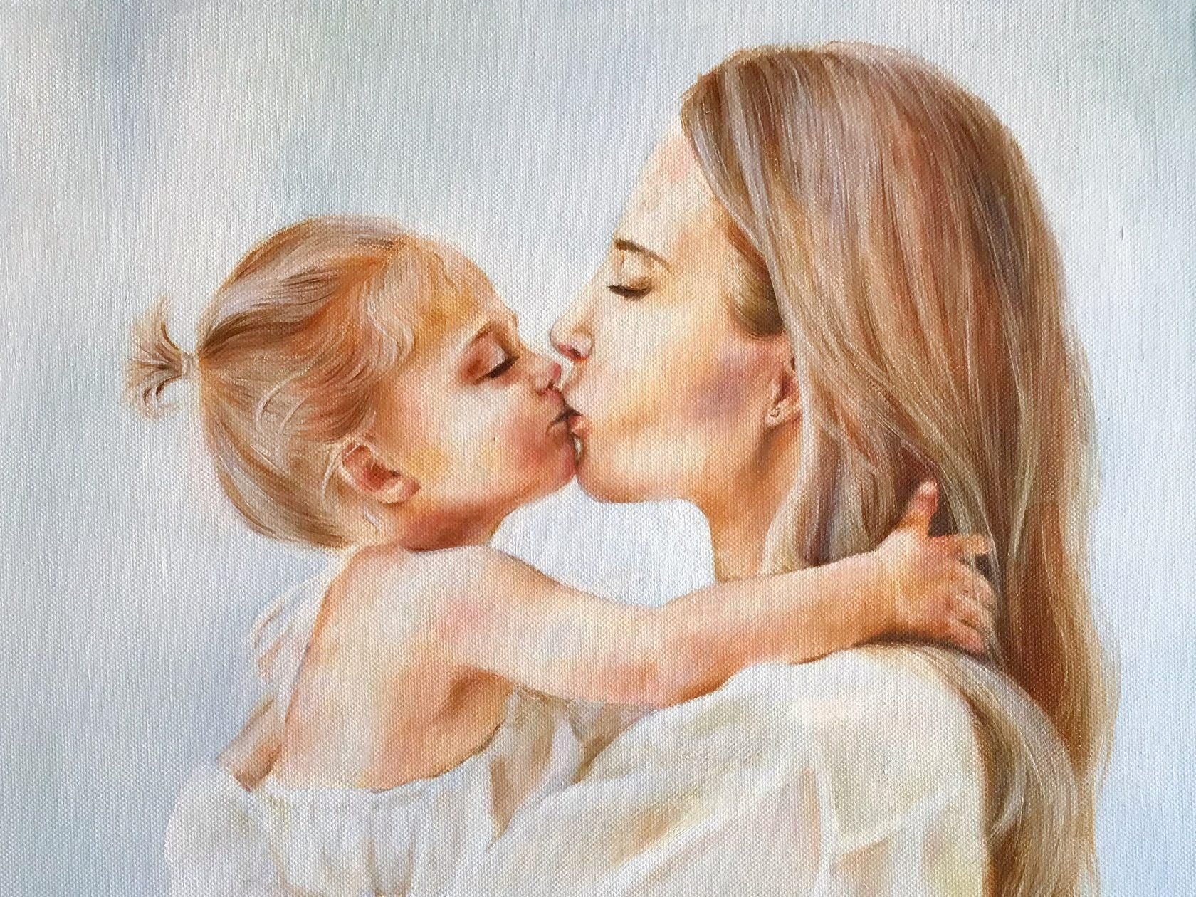 Мама и дочка целуются. Клаудия Трембле картины материнство мать и дитя. Картина мама с дочкой. Картина ко Дню матери.