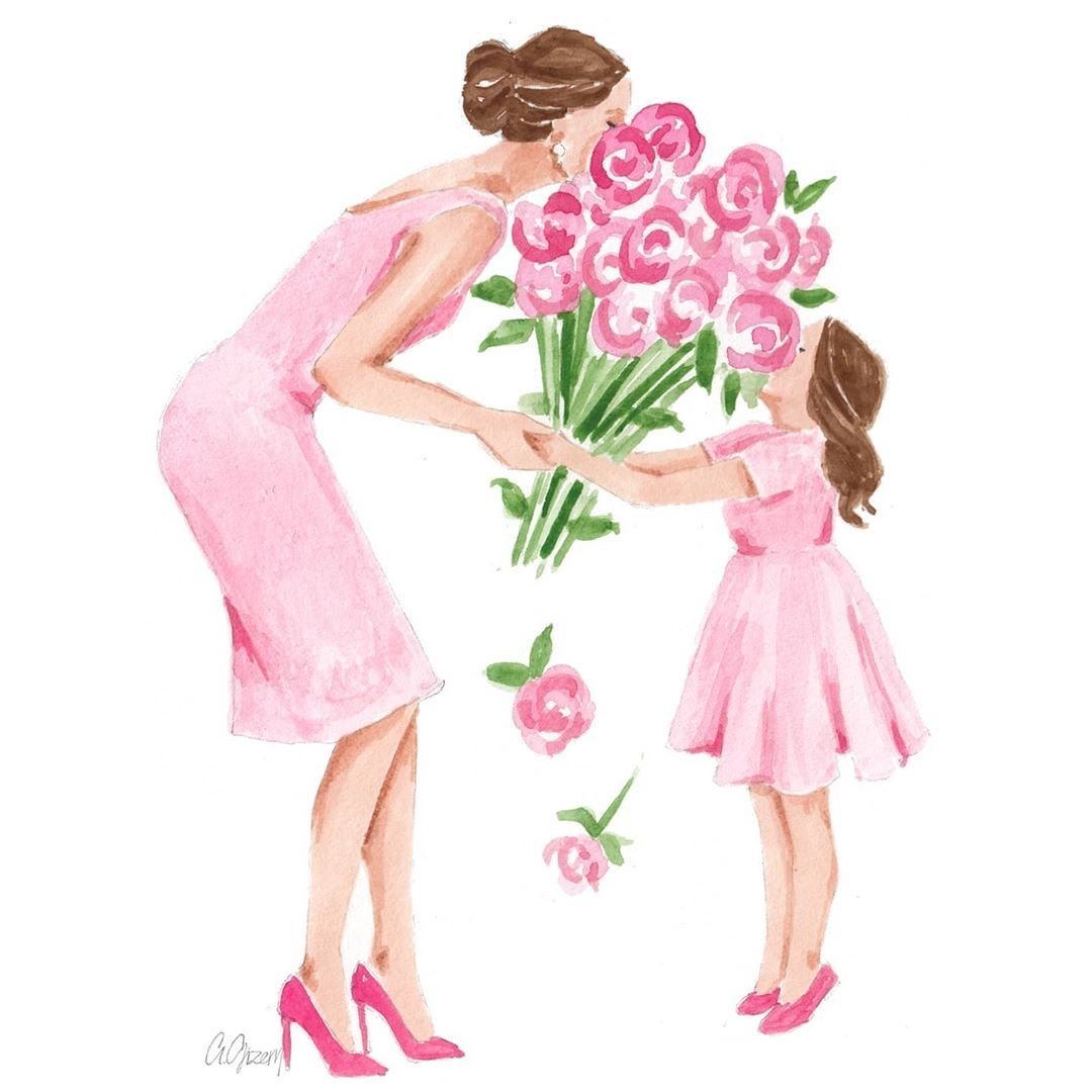 Мама и дочка с цветами