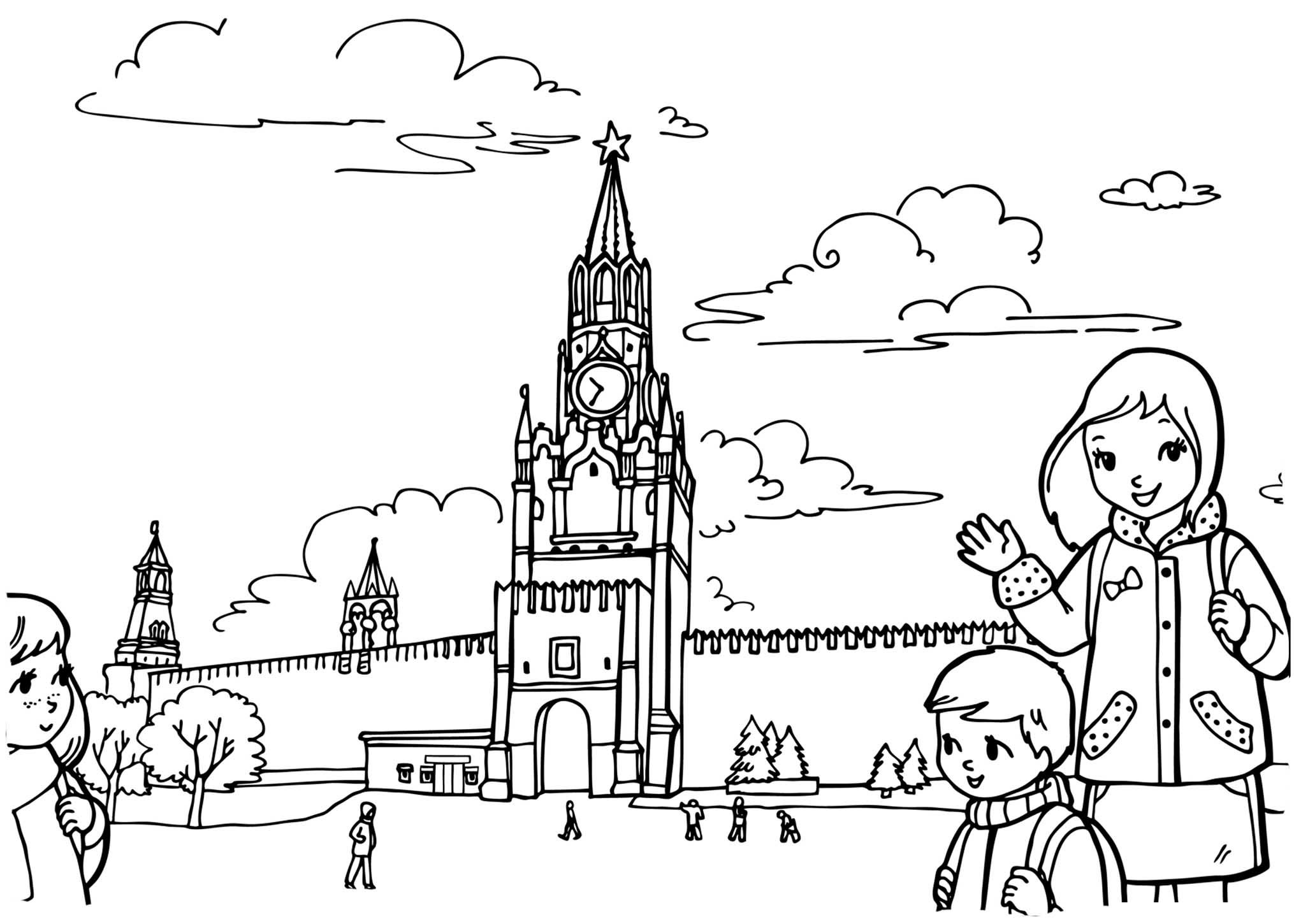 Раскраска Кремль красная площадь для детей