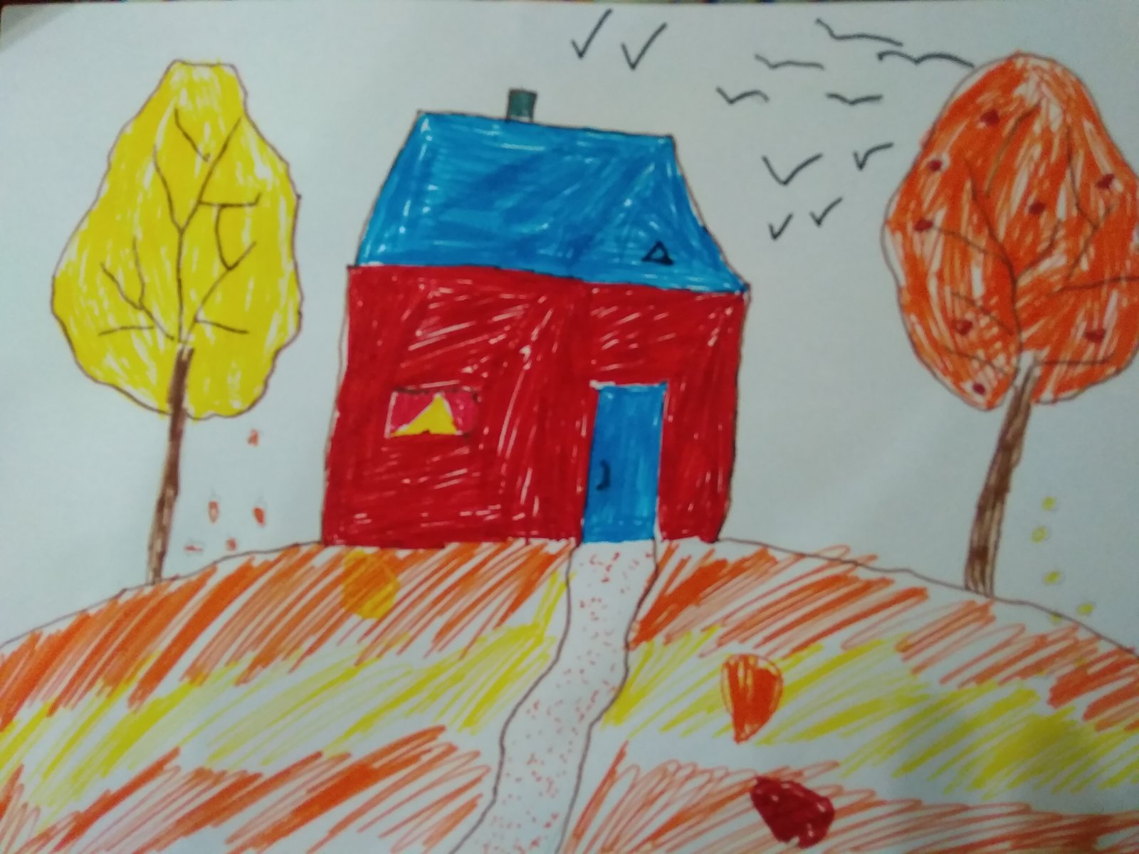 Детский рисунок на тему осенних каникулах