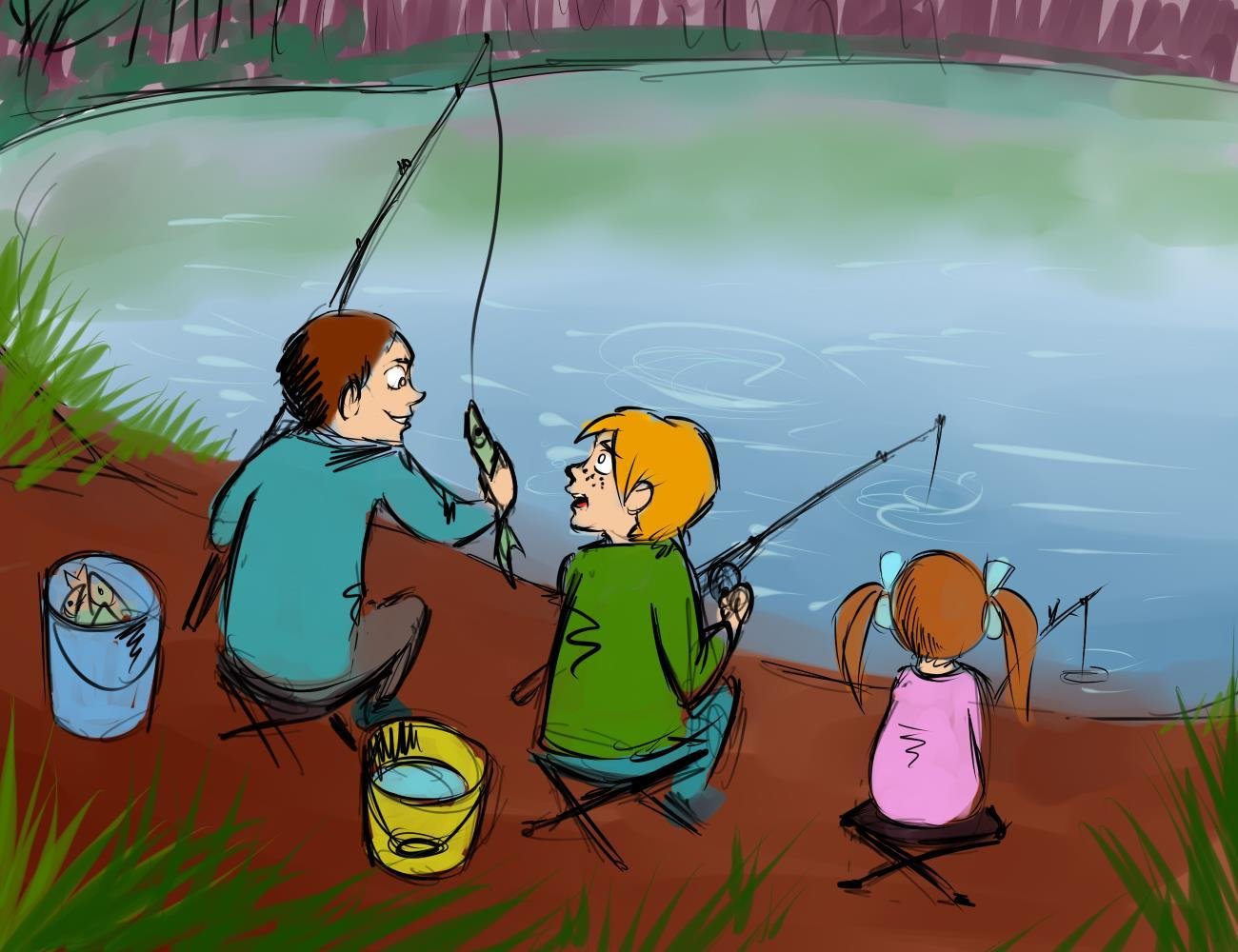 Рыбалка рисунок для детей