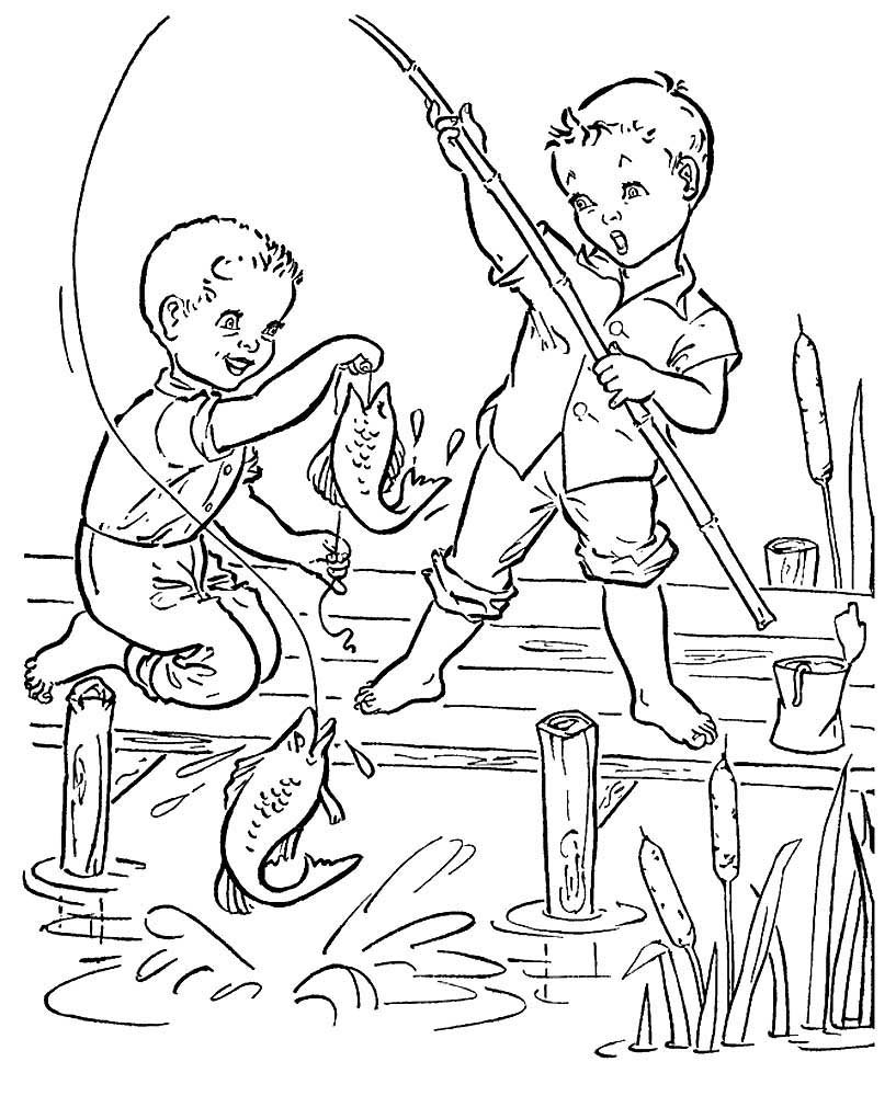 Рыбак раскраска для детей
