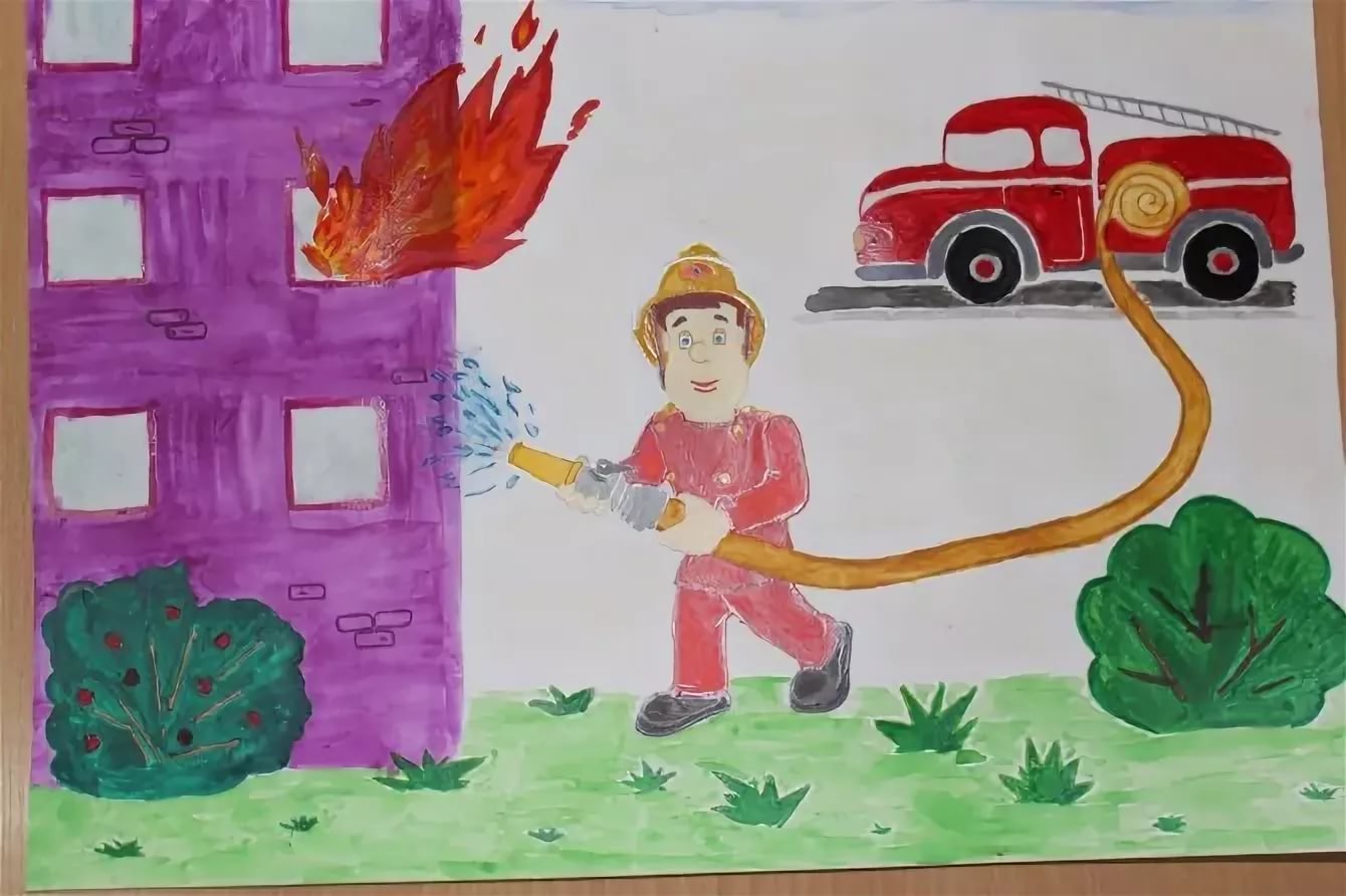 Детские рисунки на тему пожарники