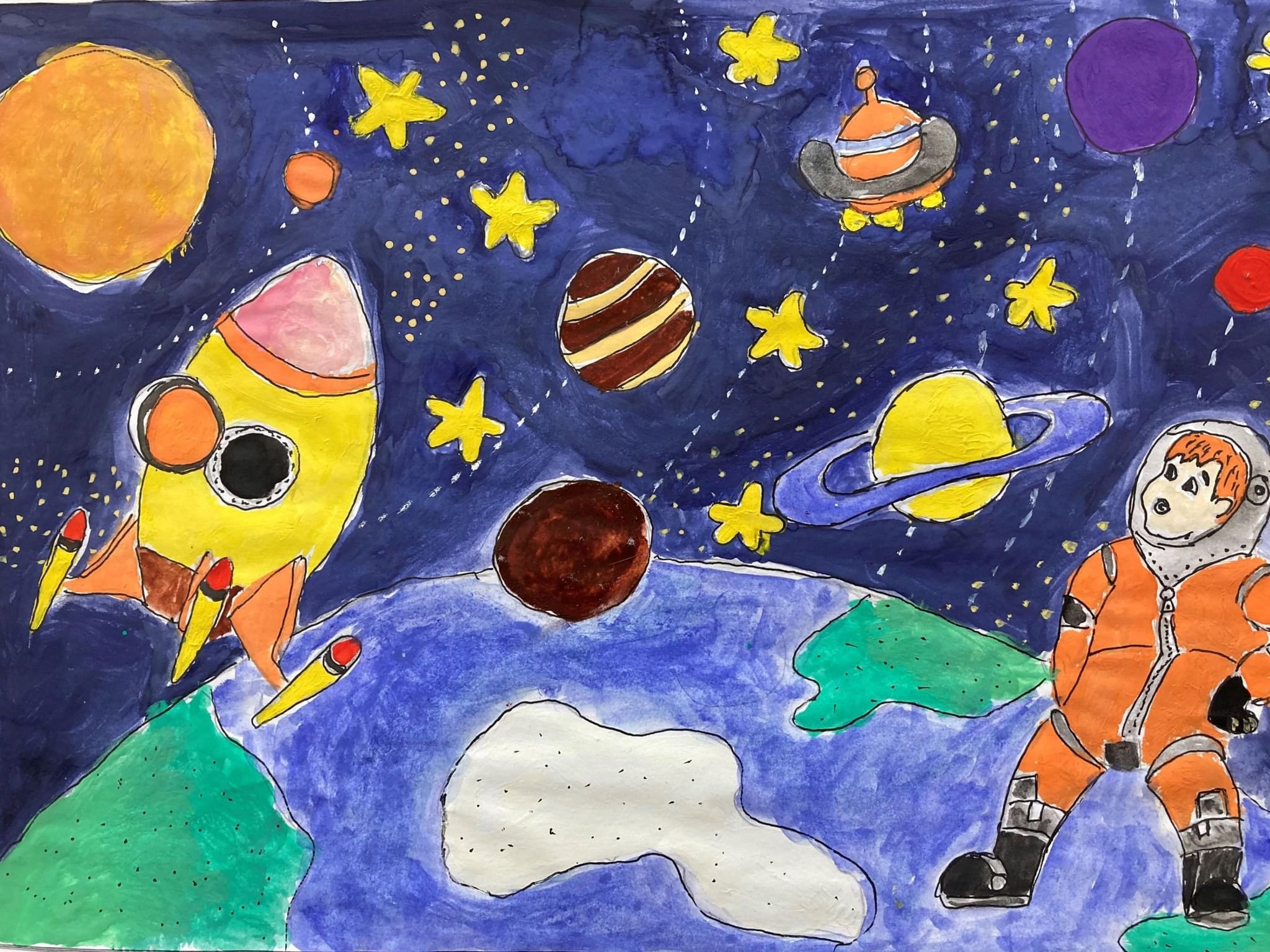 Рисунок ко Дню космонавтики 2 класс