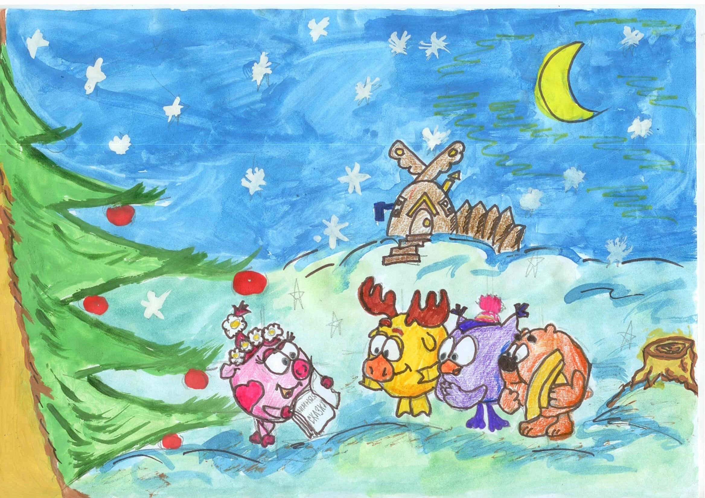 Детские новогодние рисунки