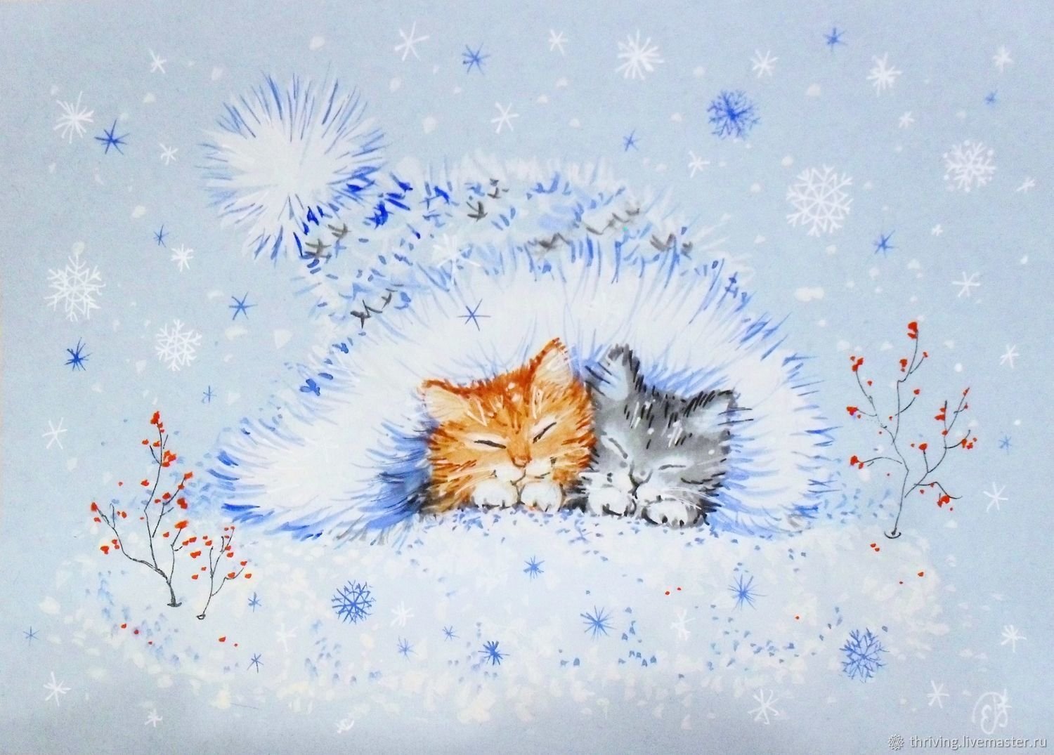 Рисование зимы с котиками