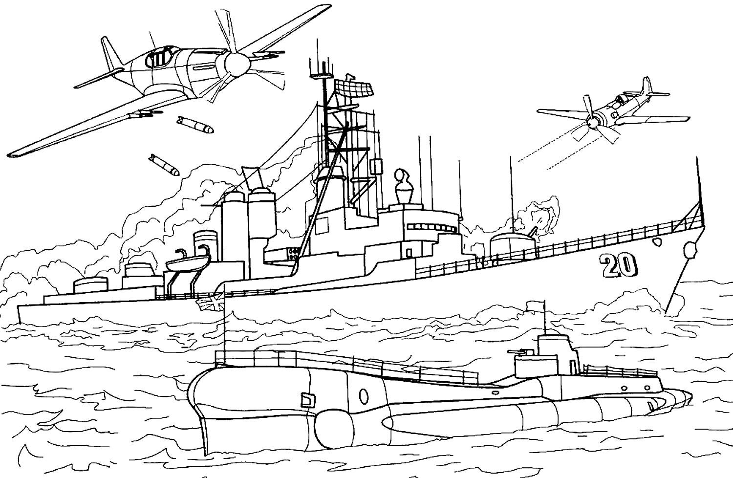 Военный корабль раскраска для детей