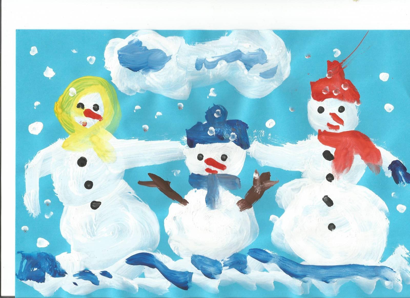 Рисование Снеговик старшая группа