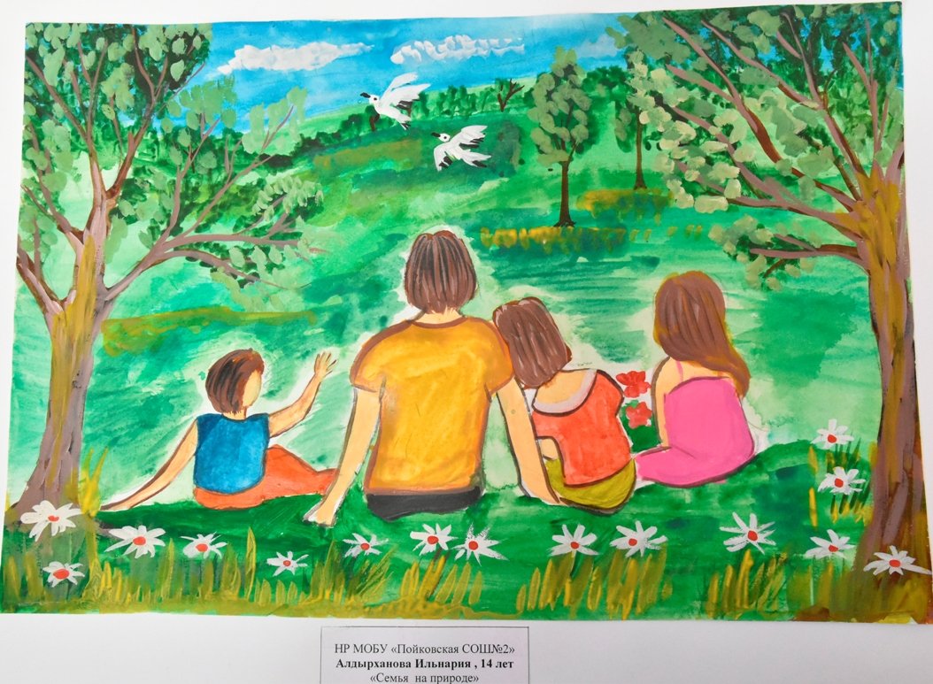 Рисунок отдых на природе с семьей