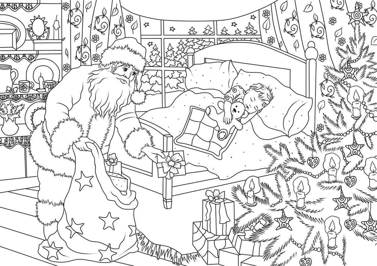 Раскраска дед Мороз и елка