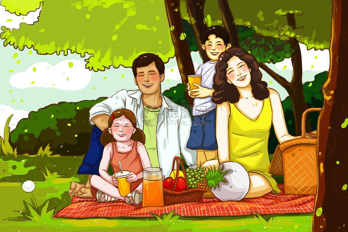 Семья на пикнике рисунок