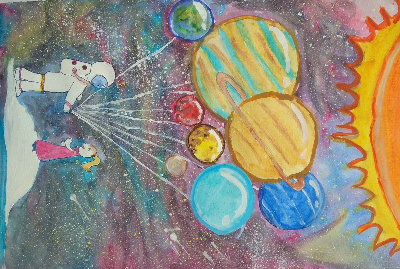 День космонавтики изо 3 класс презентация. Рисунок на космическую тему. Рисунки на тему космос для детей. Детский рисунок на тему космос. Детские рисунки на тему космос.