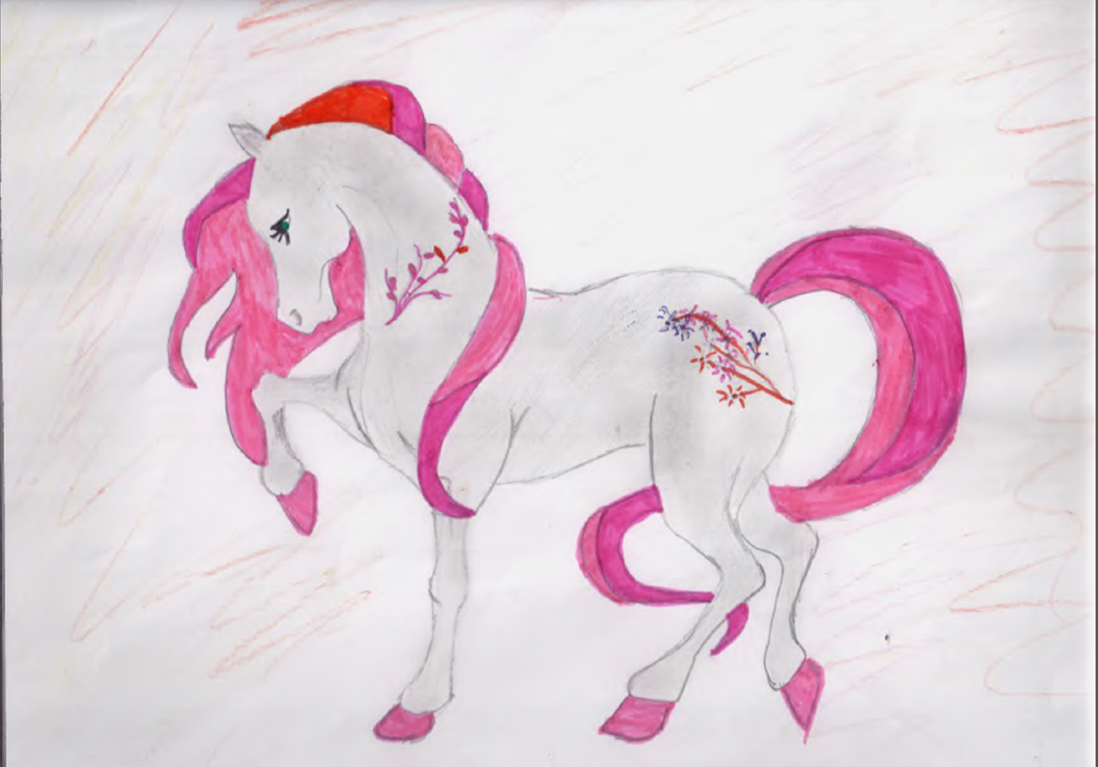 Афанасьев розовый конь. Конь с розовой гривой. Конь с розовой гривой иллюстрации. Конь с розовой гривой рисунок. Лошадь с розовой гривой.