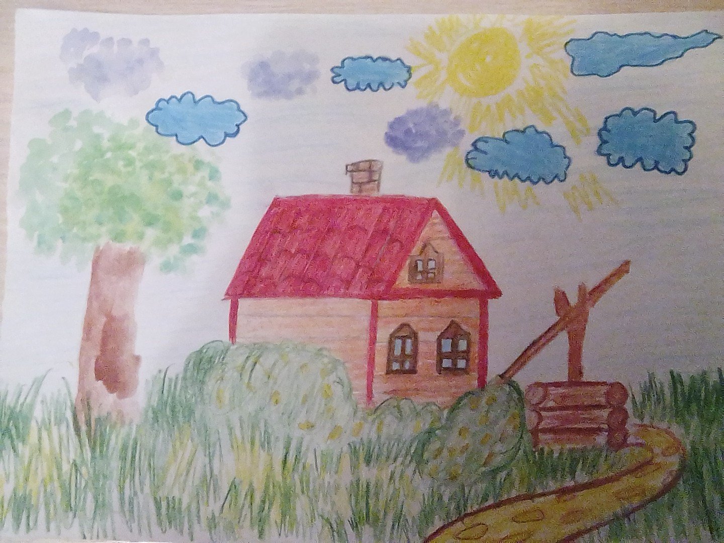 Рисование домика в деревне