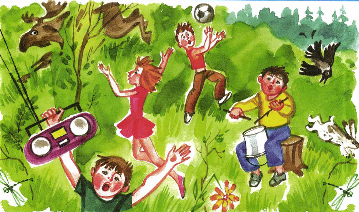 Почему нельзя громко. Природа рисунок для детей. Детям об экологии. Человек в лесу рисунок. Иллюстрации поведения детей на природе.