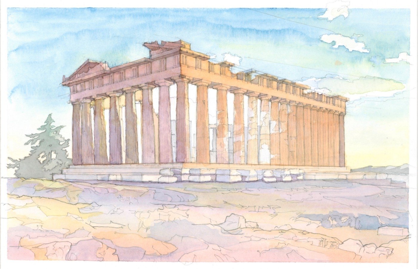 Парфенон храм в древней Греции срисовка