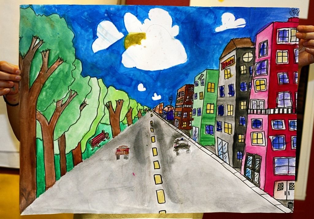 Рисунок нарисовать улицу. Перспектива в рисовании для детей. Город рисунок. Рисование город. Улица нашего города рисование.