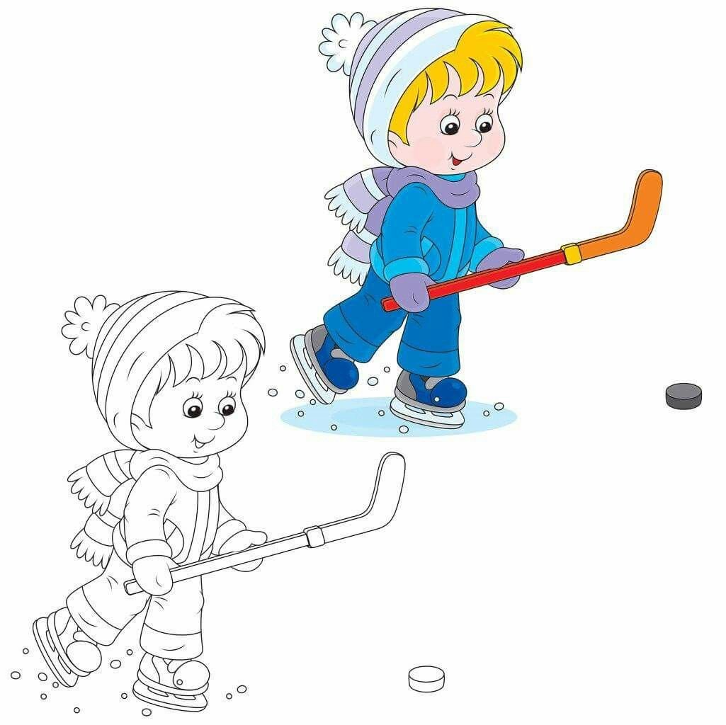 Дети играют в хоккей рисунок