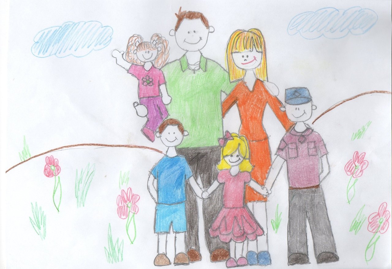 Рисунок семьи детский карандашом