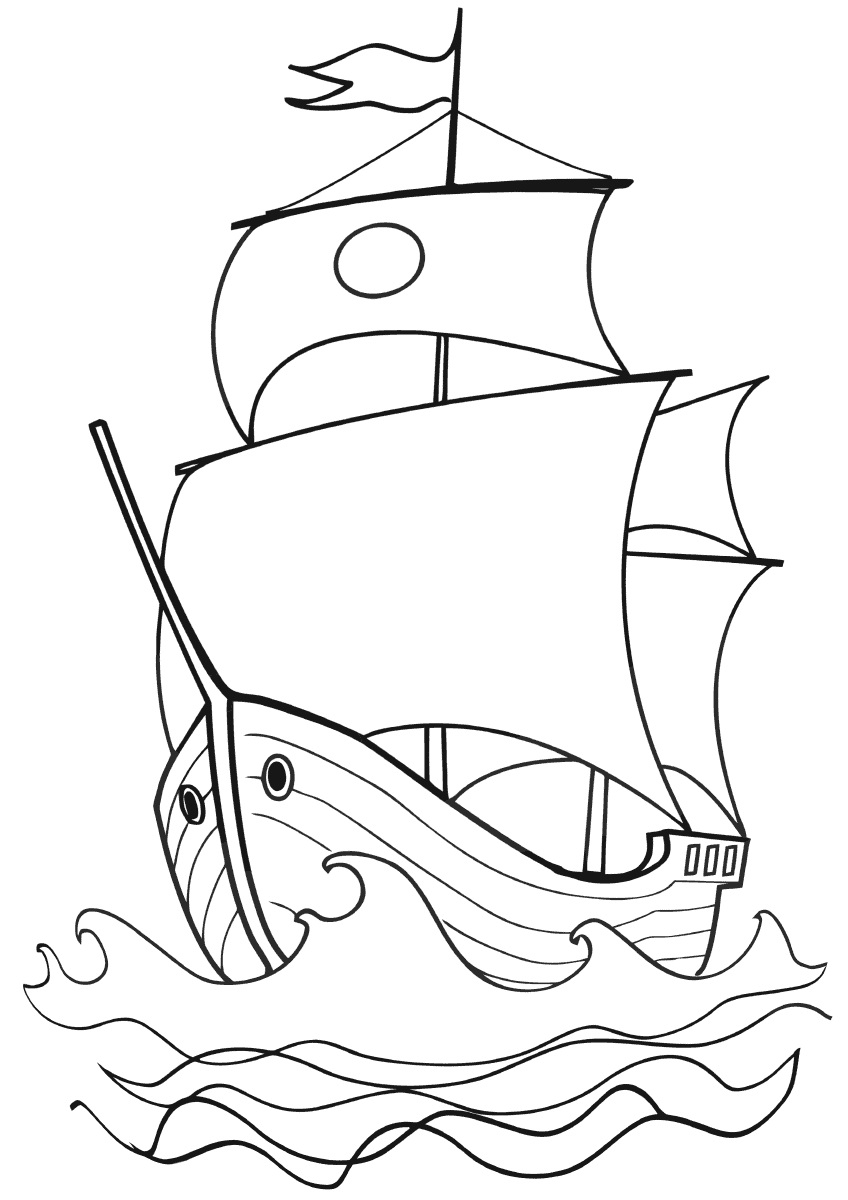 Раскраска корабль с парусами для детей