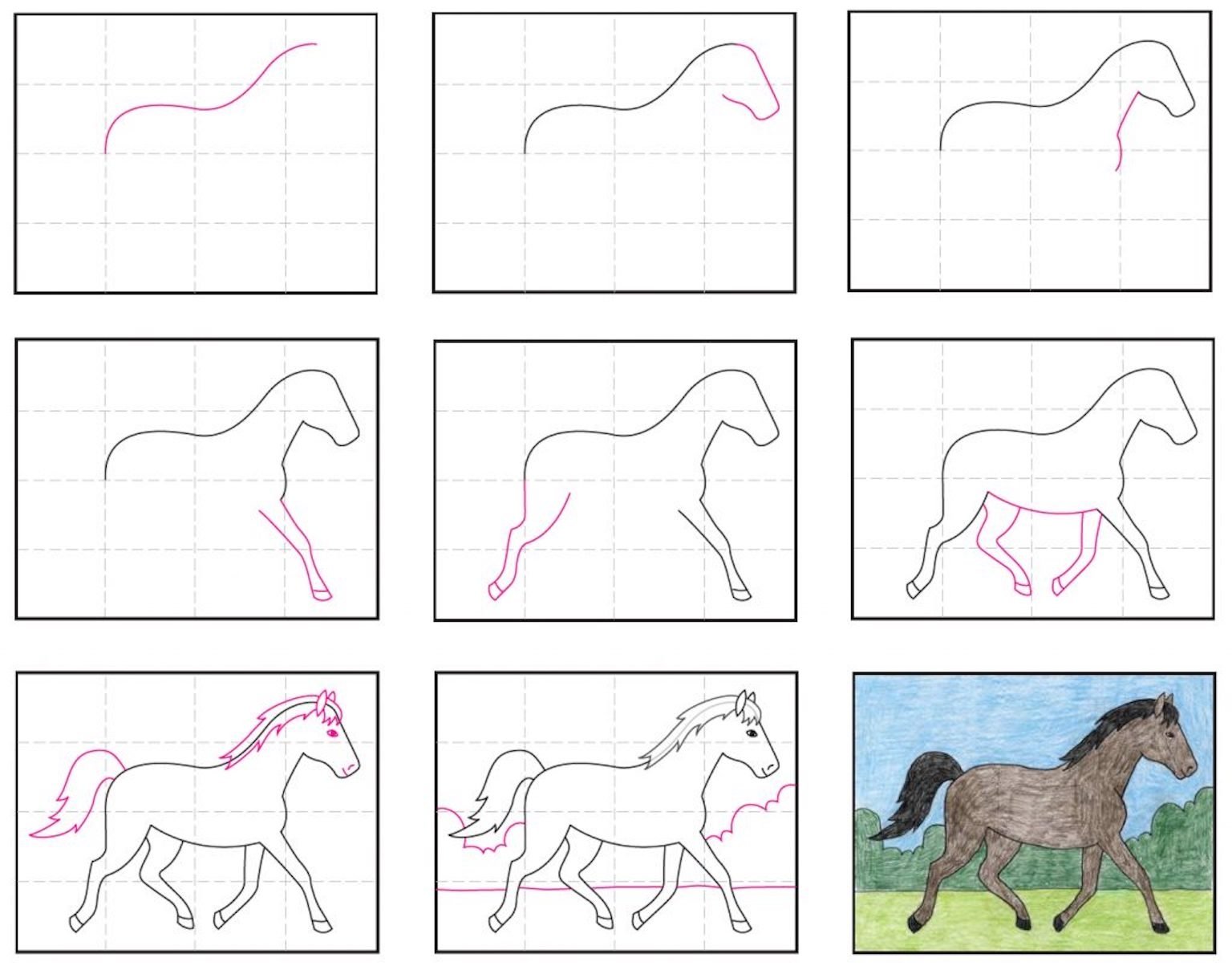 Поэтапное рисование лошади в подготовительной группе