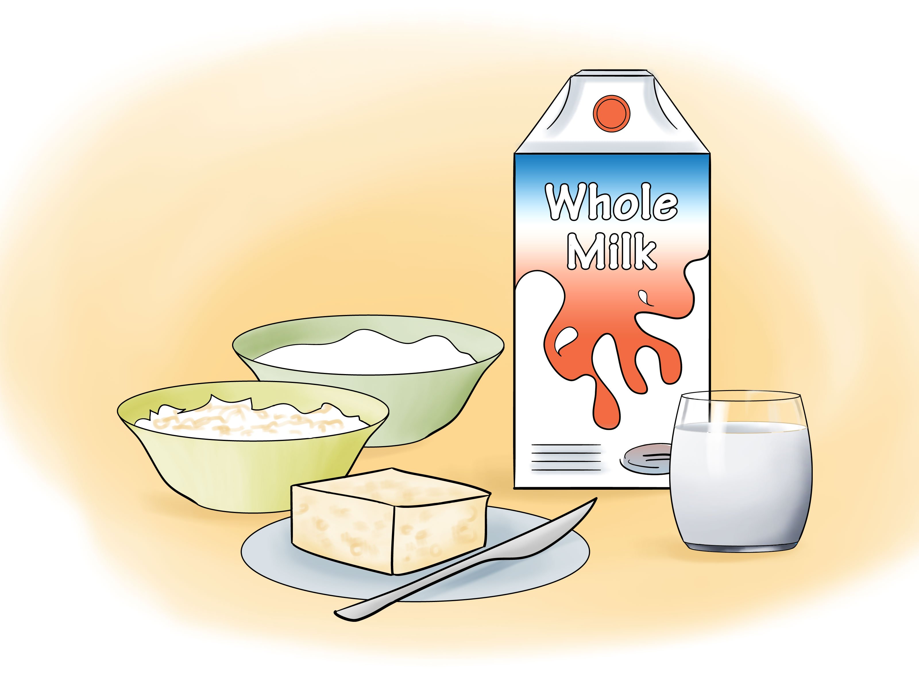 Нарисовать молочные продукты