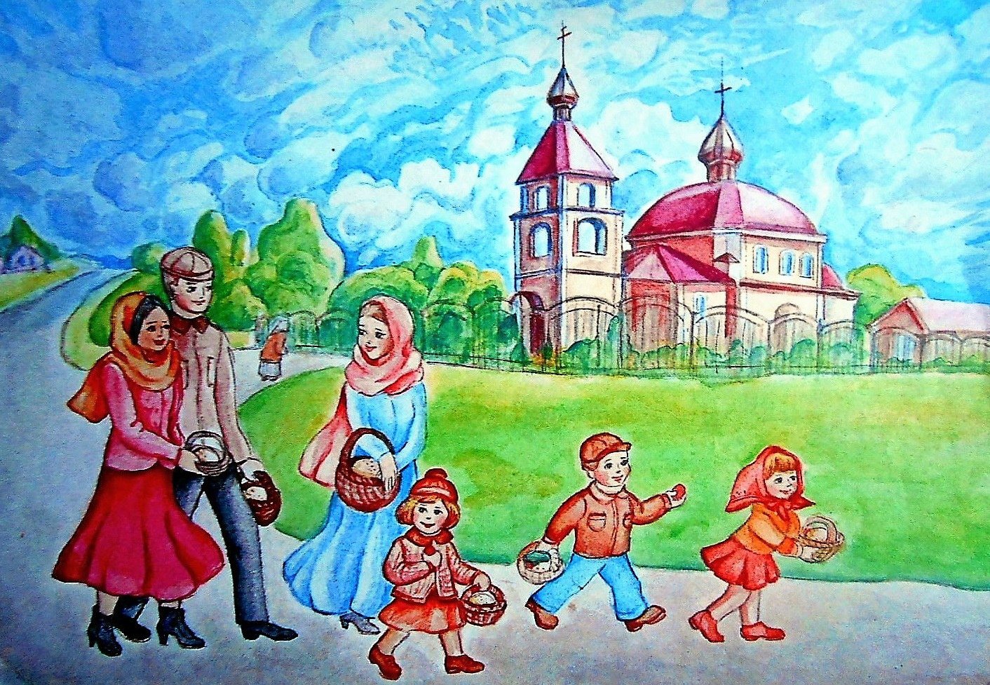 Воскресная сказка. Праздник рисунок. Православные иллюстрации. Праздник в городе рисунок. Детские рисунки.
