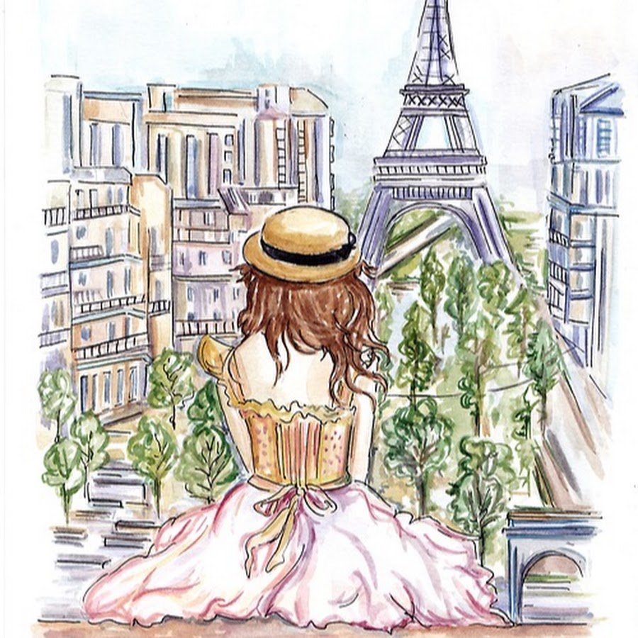 Девушка с корзинкой Париж рисунок