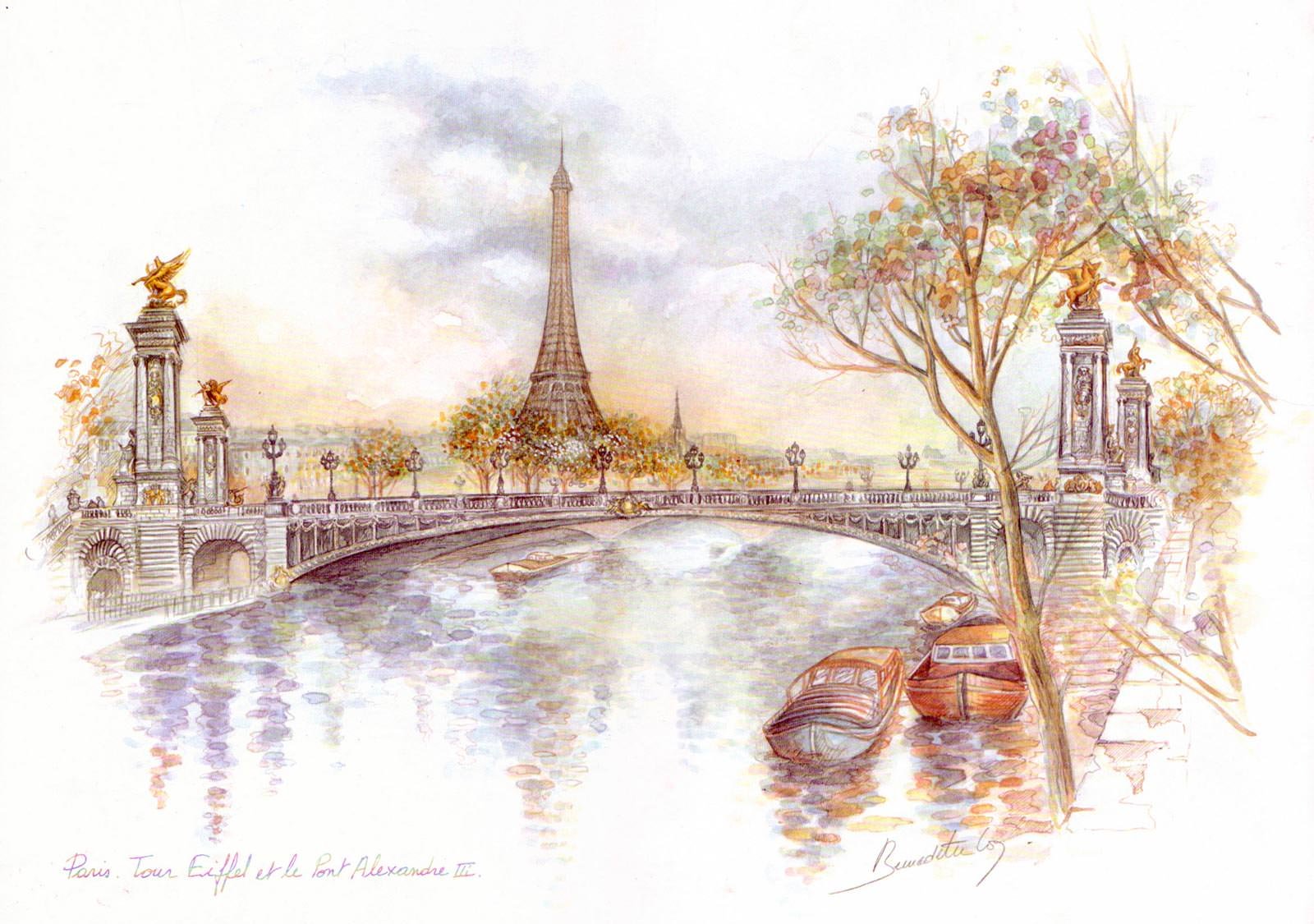 Париж Эйфелева башня акварель