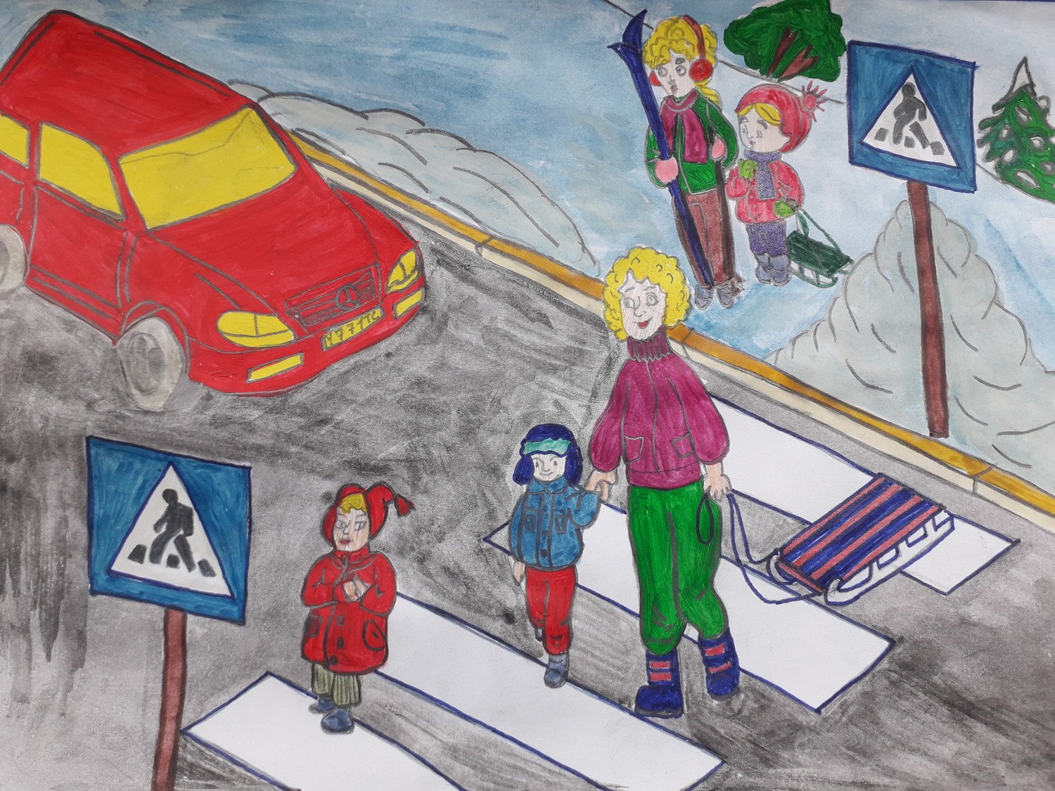 Рисование по правилам дорожного движения зимой