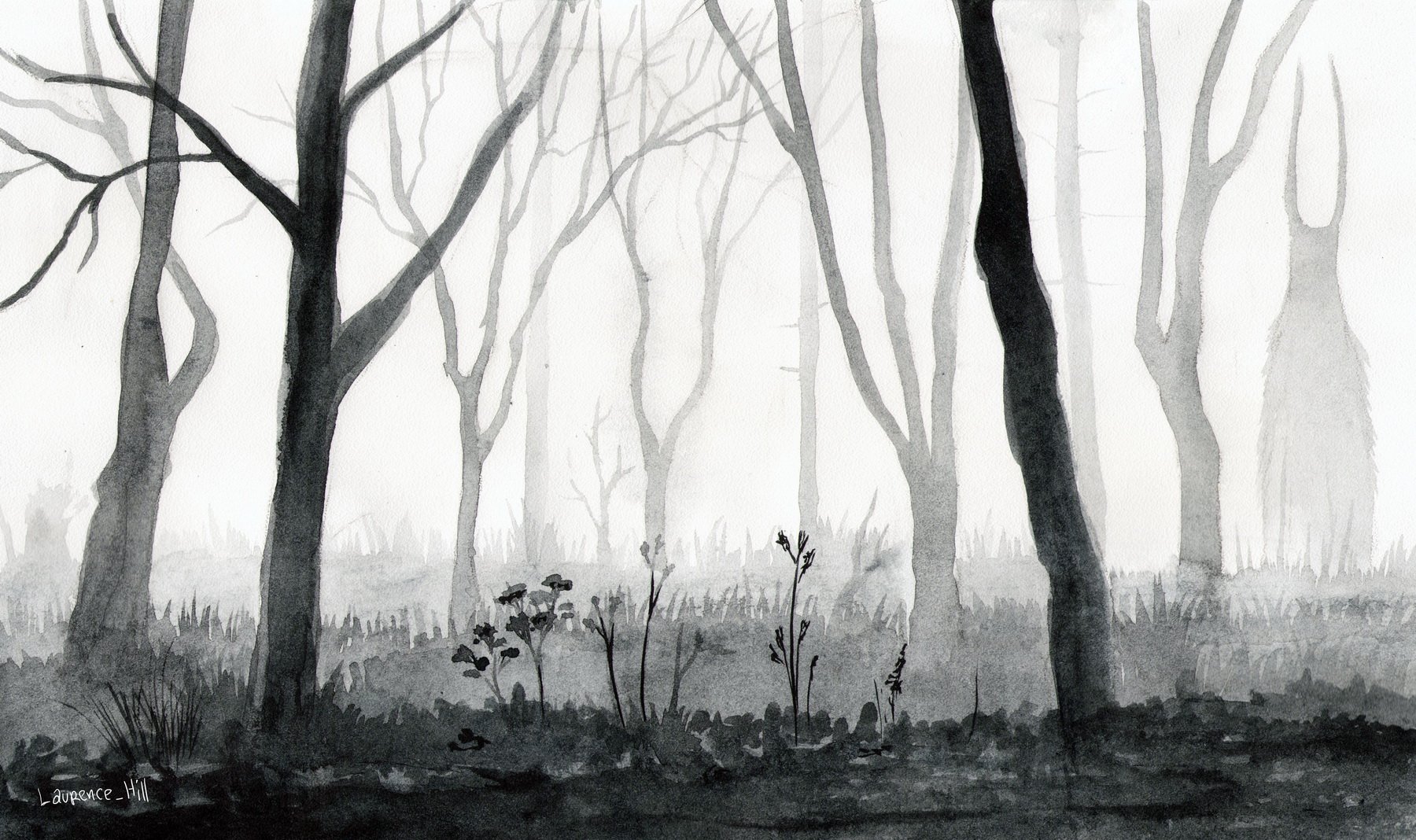 Темный лес гуашью