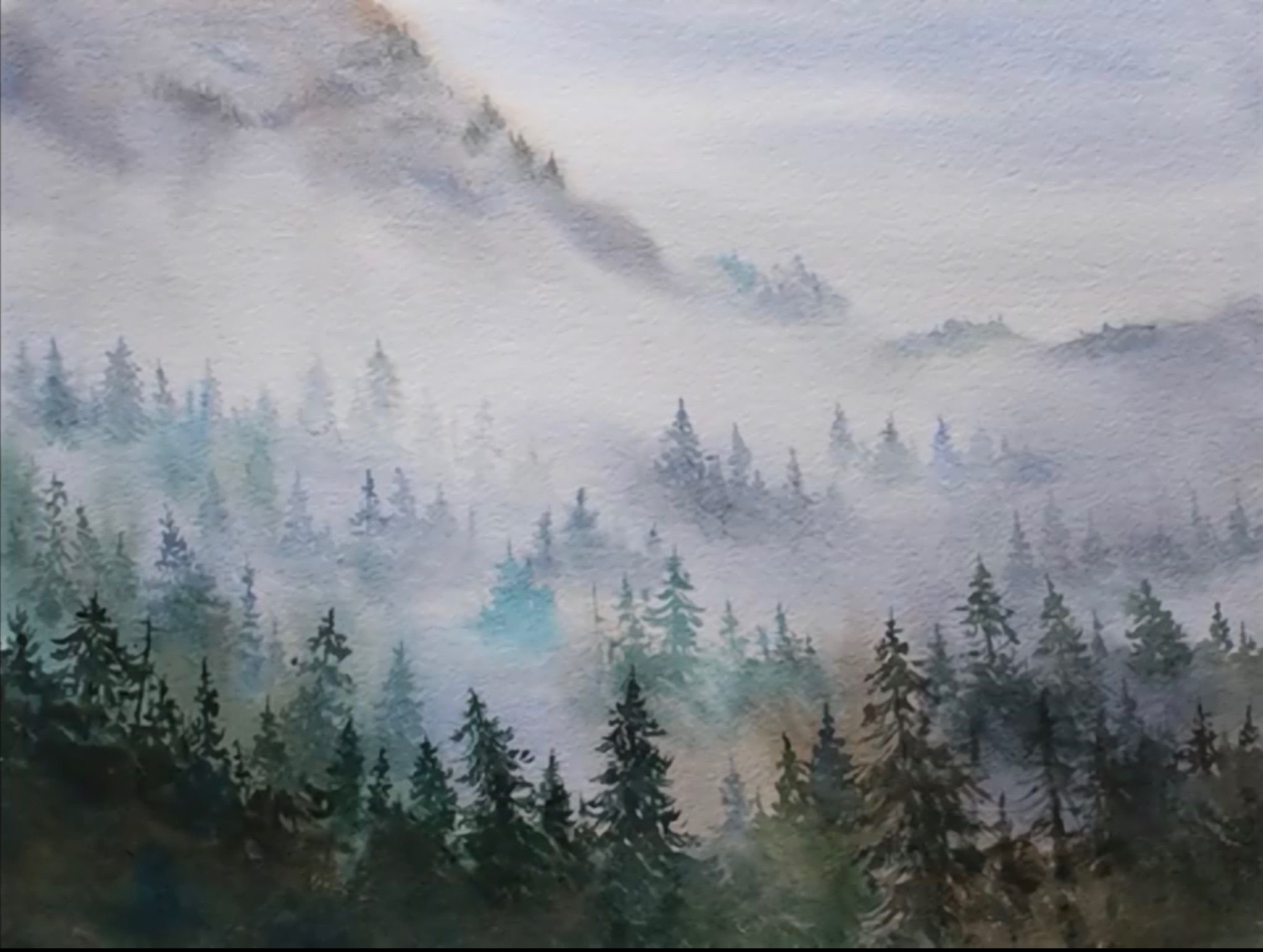 Рисование акварелью туман