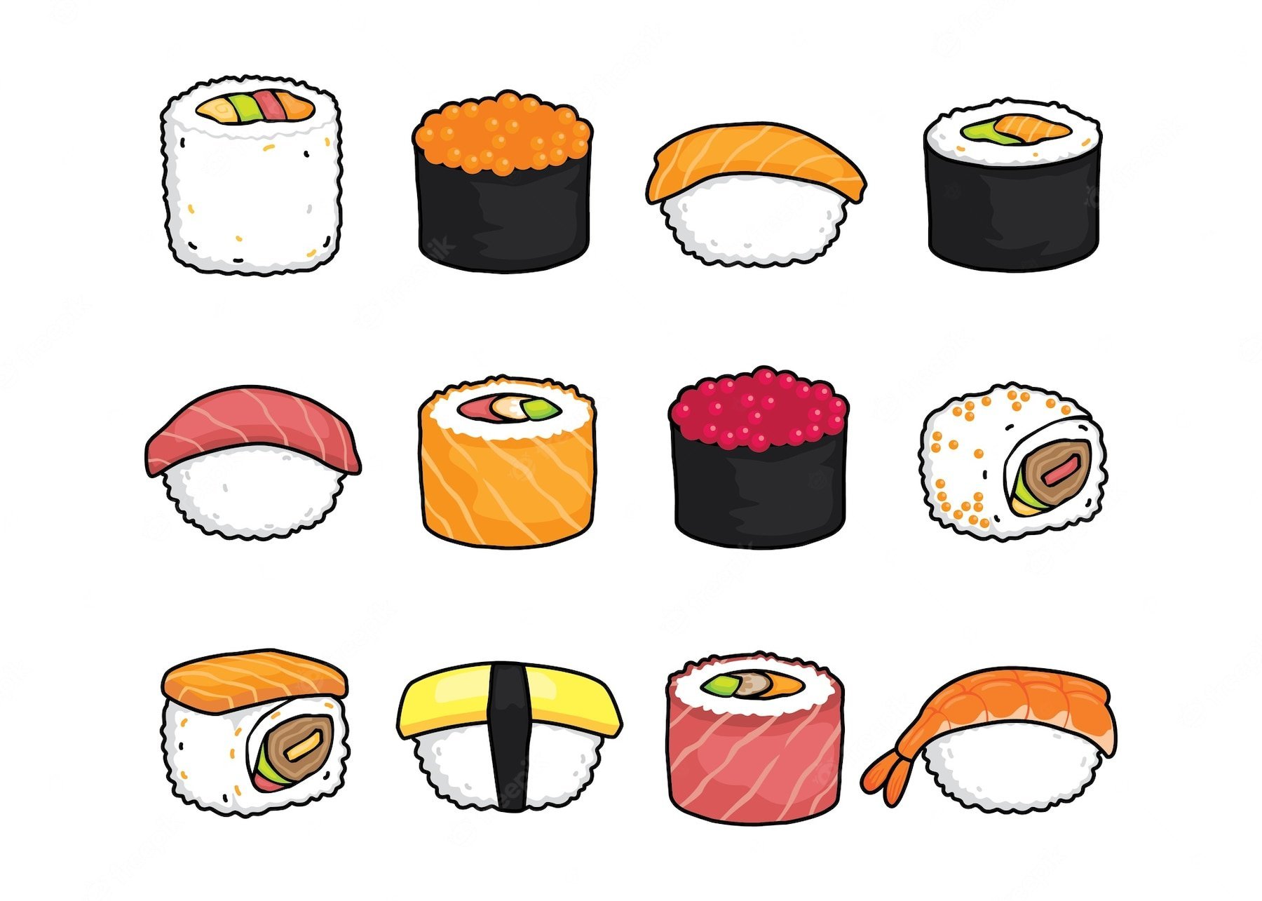 Нарисованные роллы и суши