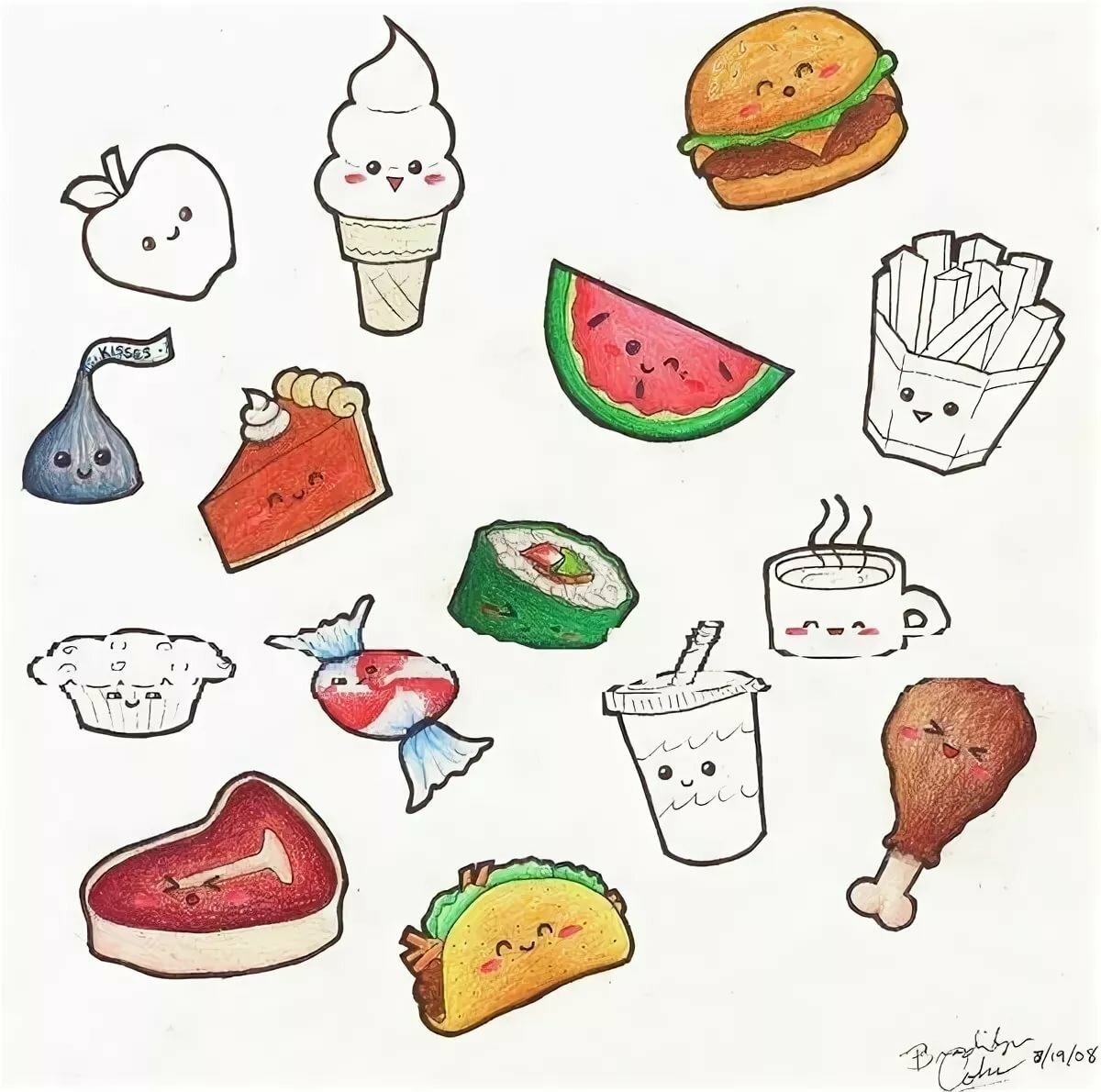 Рисунки для срисовки лёгкие еда