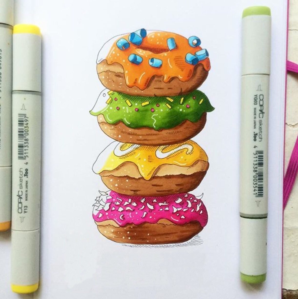 Скетчи маркерами сладости пончики