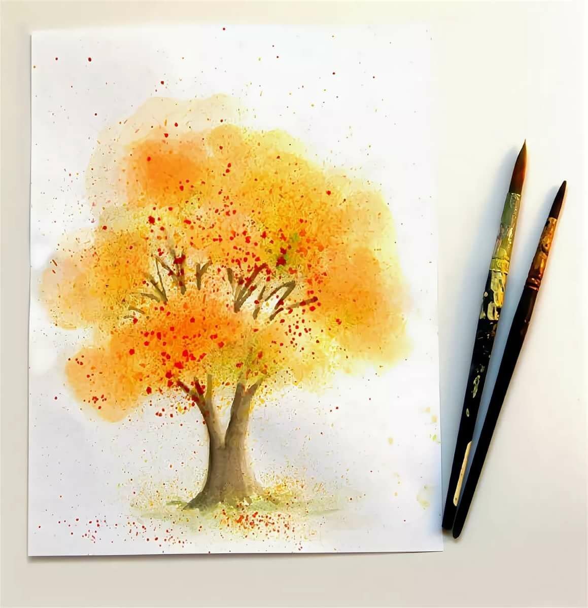 Рисование осеннего дерева акварель